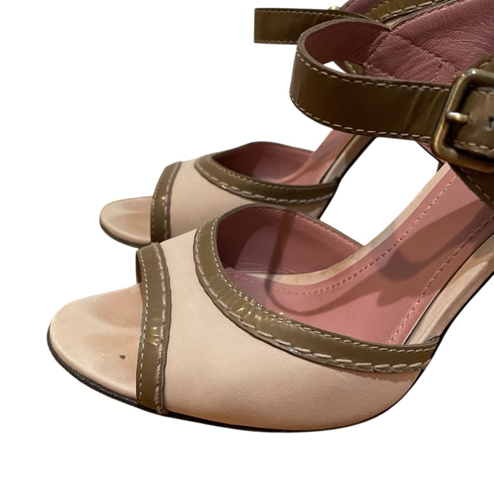Derek Lam Two-Tone Peep Toe Block Heel Sandals Beige Brown Women’s Size 9 - Picture 2 of 11